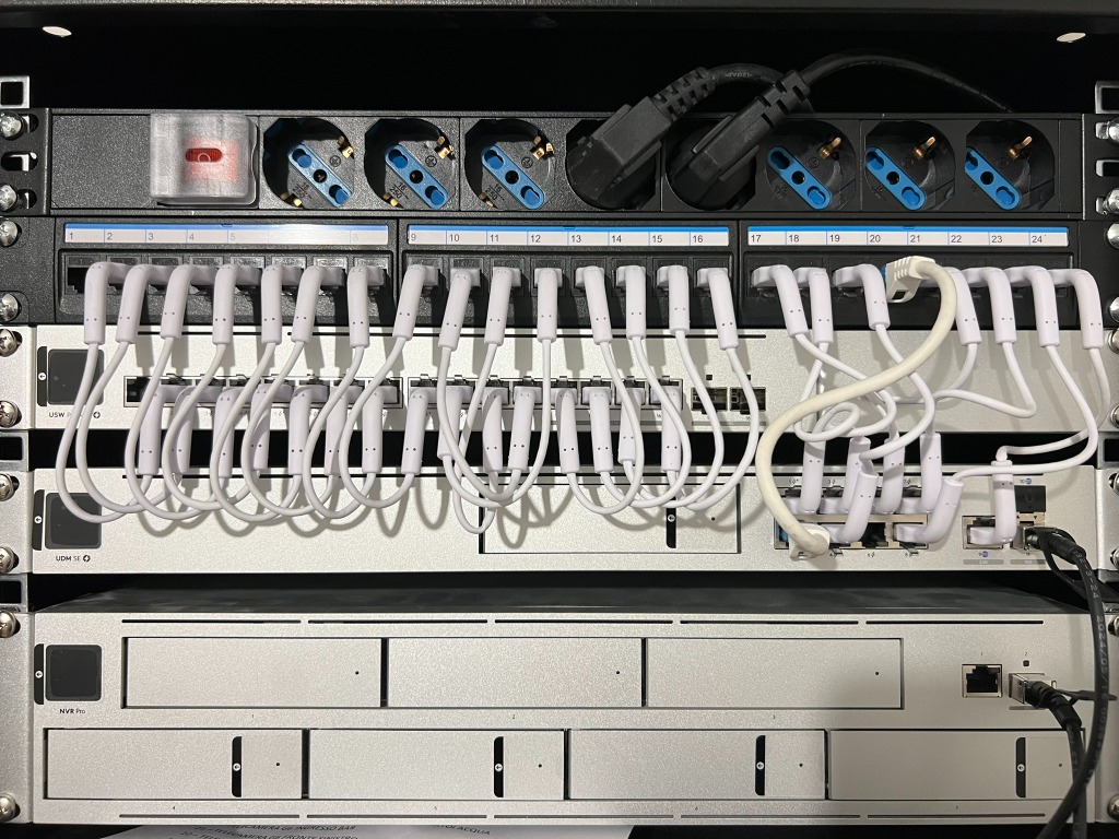 Armadio Rack Ubiquiti cablato a regola d'arte